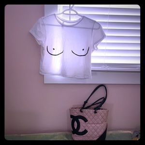 Cropped white Print Tee